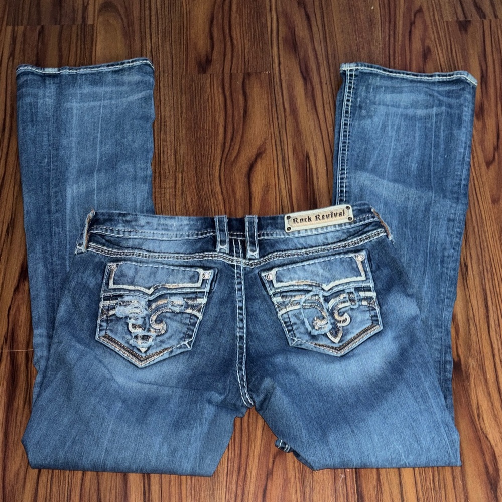 Rock Revival Women's Blue Embroidered Boot-Cut Jeans